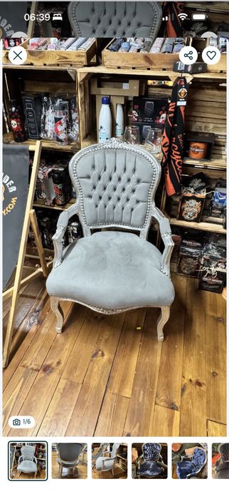 Fotel ludwik szary pikowany srebrny drewno