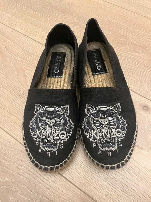 Kenzo espadryle mokasynki balerinki czarne na słomianej podeszwie 37
