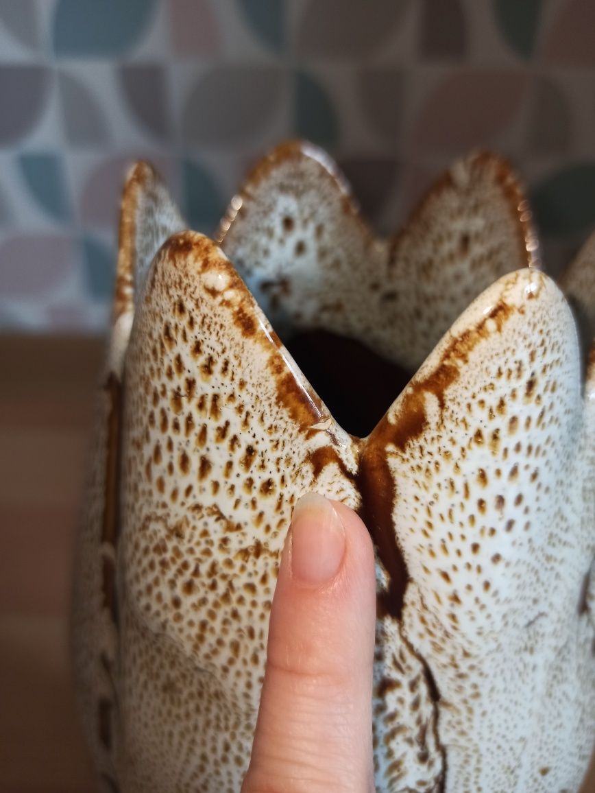 Stary ceramiczny wazon vintage PRL kwiat tulipan cebula bulwa kwiatek