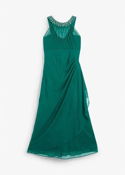 B.P.C sukienka wieczorowa butelkowa zieleń marszczona z kamieniami ^46