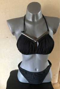 Komplet bikini strój kąpielowy czarny S M H&M zdobienie