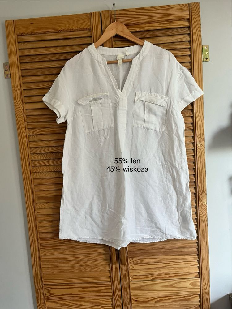 Sukienka damska H&M biała len wiskoza L