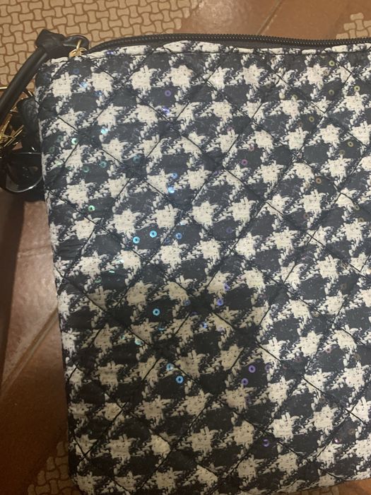 Carteira/mala xadrez preto e branco com lantejoulas