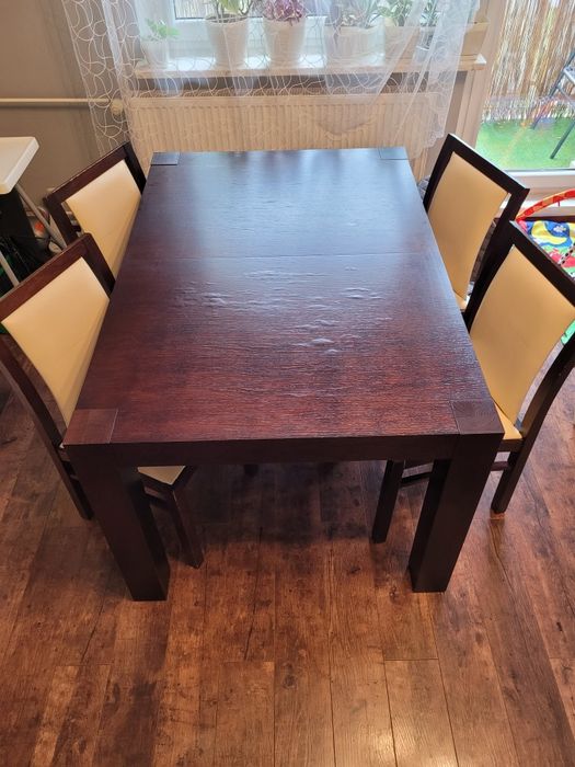 Stół jadalnia salon wenge 95x140 6 krzeseł krzesła  wenge ecru