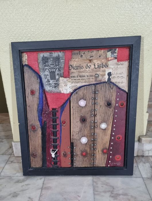 Quadro decorativo com elementos rústicos e vintage, feito  a mão