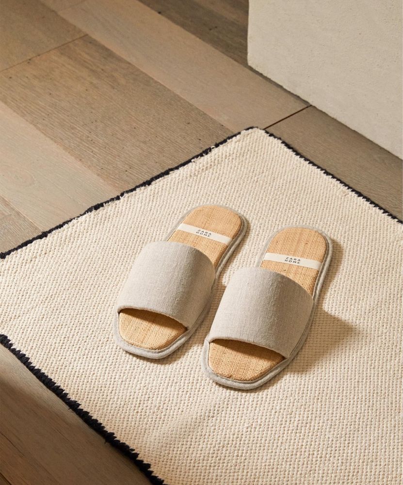 Chinelos Linho Abertos Pormenor Planta Zara Home NOVO