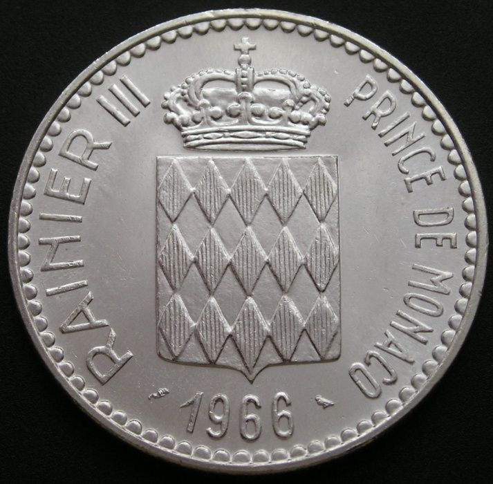 Monako 10 franków 1966 - Karol III - srebro - stan 1/2