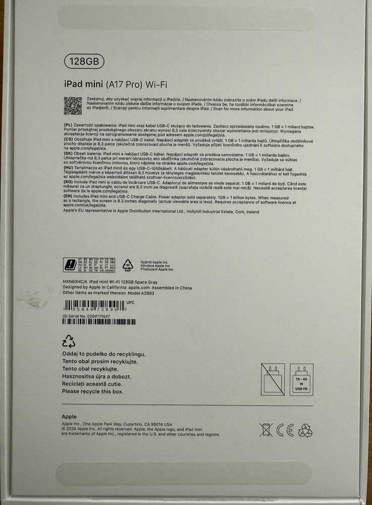 iPad mini (A17 Pro) Wi-Fi, Space Gray, 128 GB