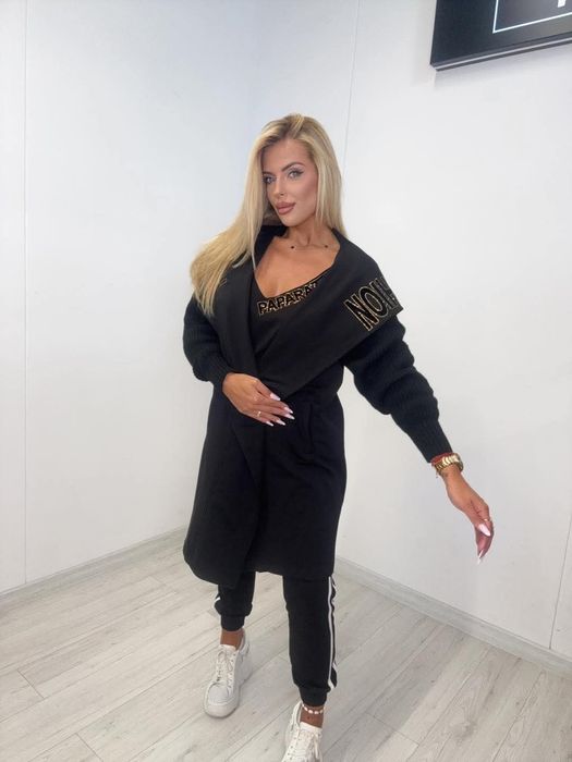 Piękny komplet trzyczęściowy kardigan dres logo paparazzi fashion