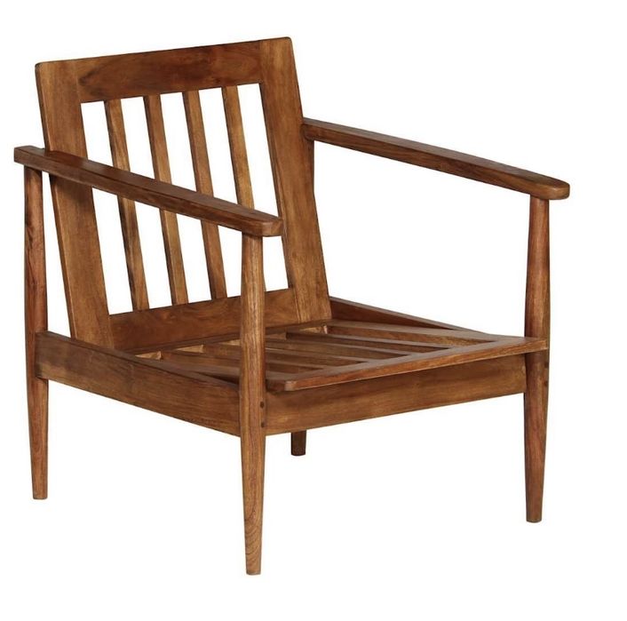 Fotel, brązowy, skóra naturalna i drewno akacjowe