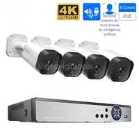 Conjunto * CCTV * 4 Câmaras * 4K * PoE * Reconhecimento pelo rosto