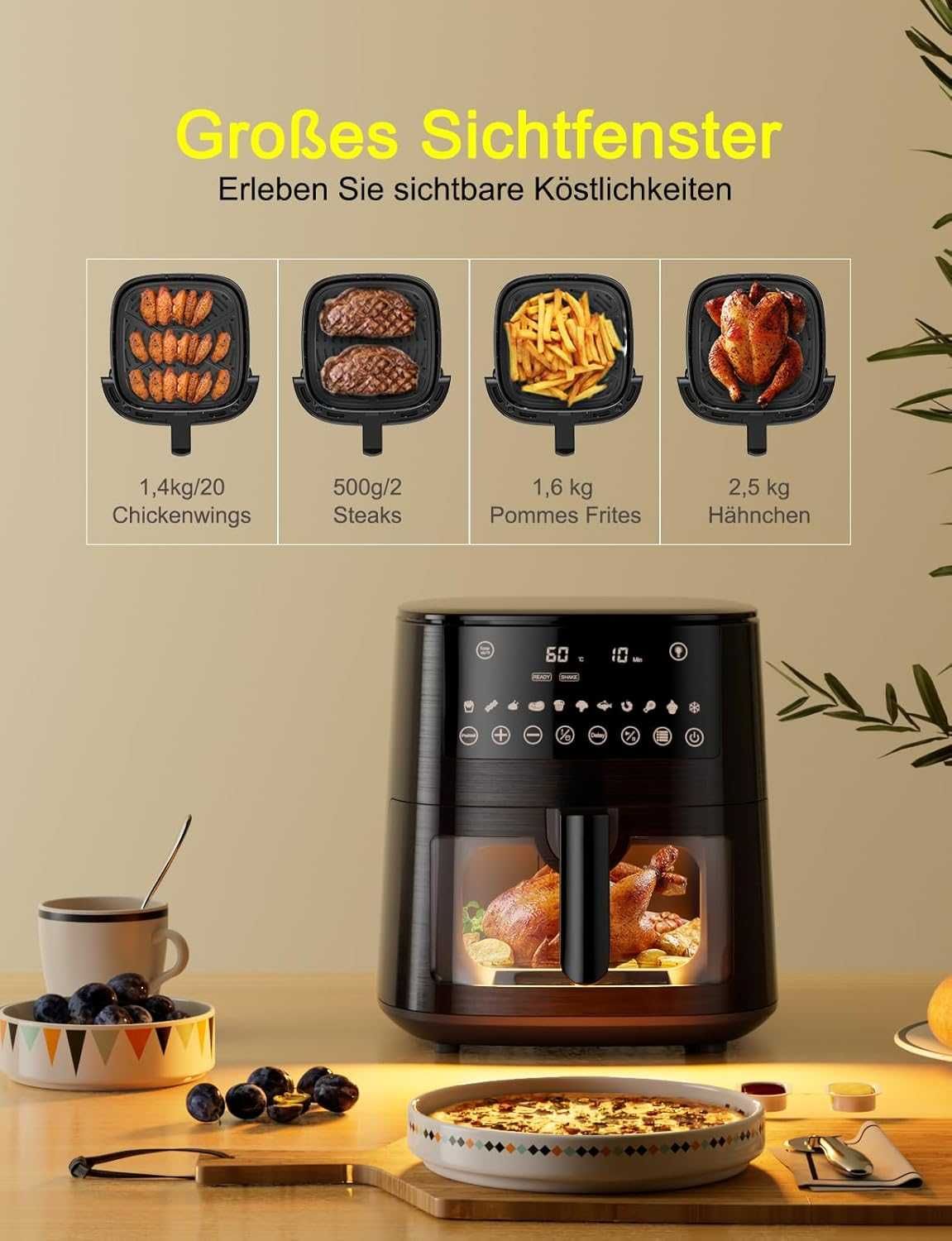 Frytkownica Beztłuszczowa Air Fryer Z Okienkiem Xl 7,2l 1650w Timer