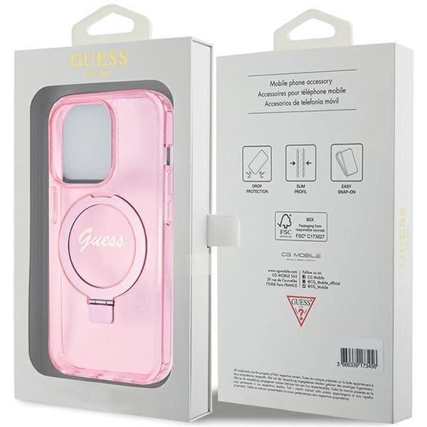 Etui do iPhone 15 Pro Max z Podstawką Script Glitter Magsafe - Różowe