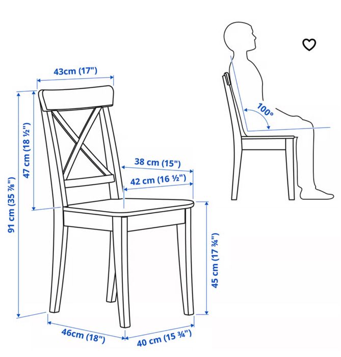 Ikea Ingolf krzeslo z oparciem brązowoczarne lite drewno 2 sztuki