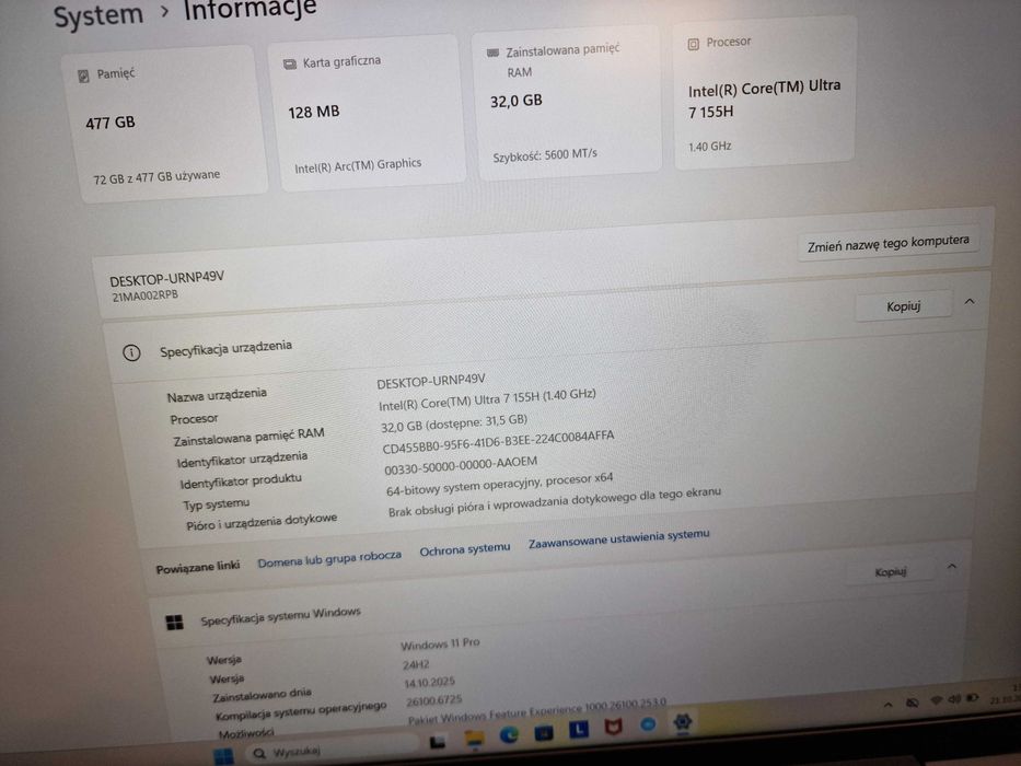 Lenovo Thinkpad E16 G2/ Ultra 7 155H/ 32GB DDR5/ 512GB/ 16"/ W11 PRO