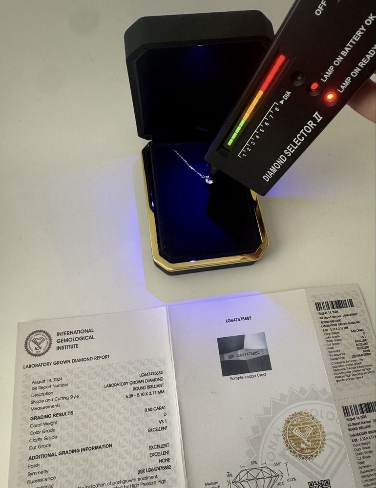 Naszyjnik z diamentem 0,5 CT VS1 D, certyfikat IGI, z brylantem