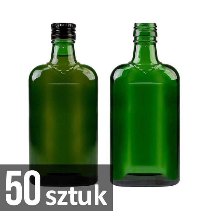50x butelka PŁASKA 250 ml ZIELONA na nalewki bimber wódkę z zakrętką