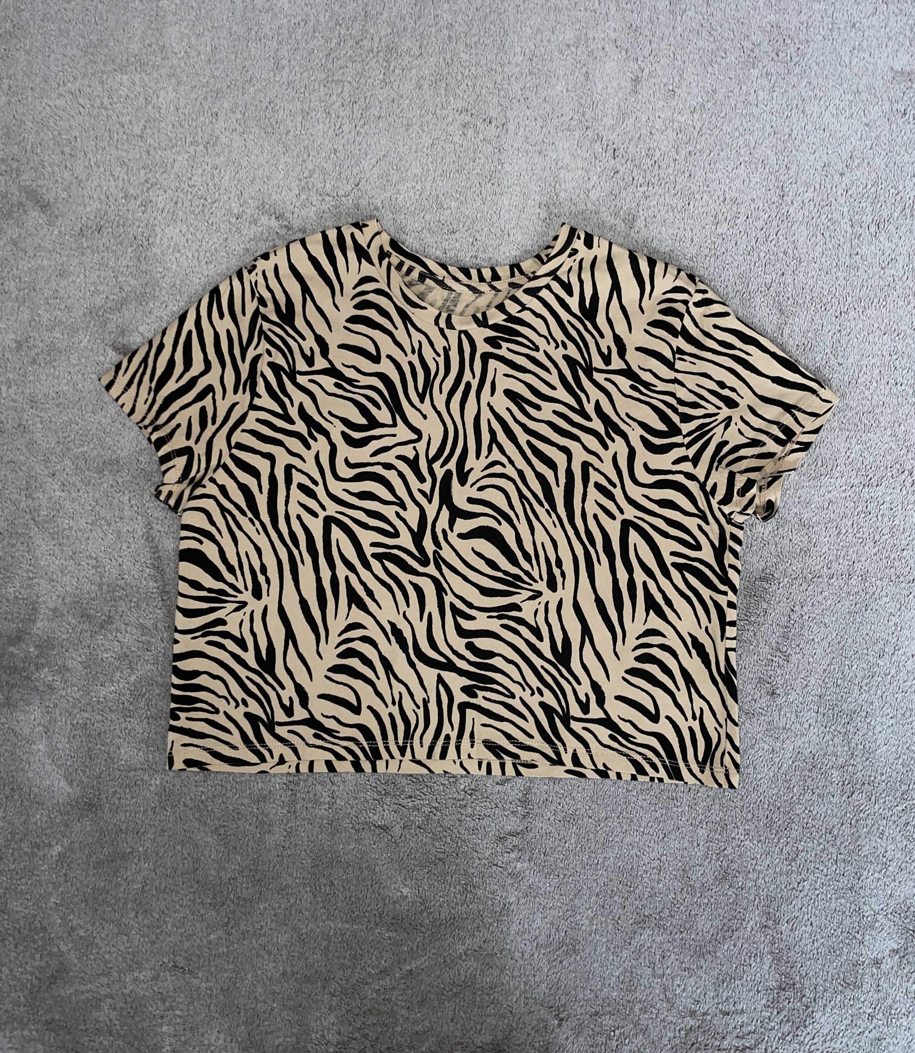 Koszulka bluzka beżowa zebra Stradivarius rozmiar S (36)