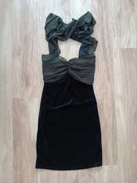 Mała czarna welurowa sukienka z wiązaniem na 5 sposobów Avon 40/42