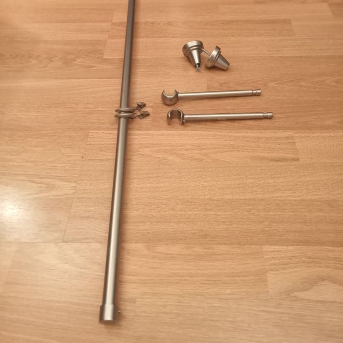 Karnisz, metalowy, satynowy, pojedynczy - 215 cm, akcesoria