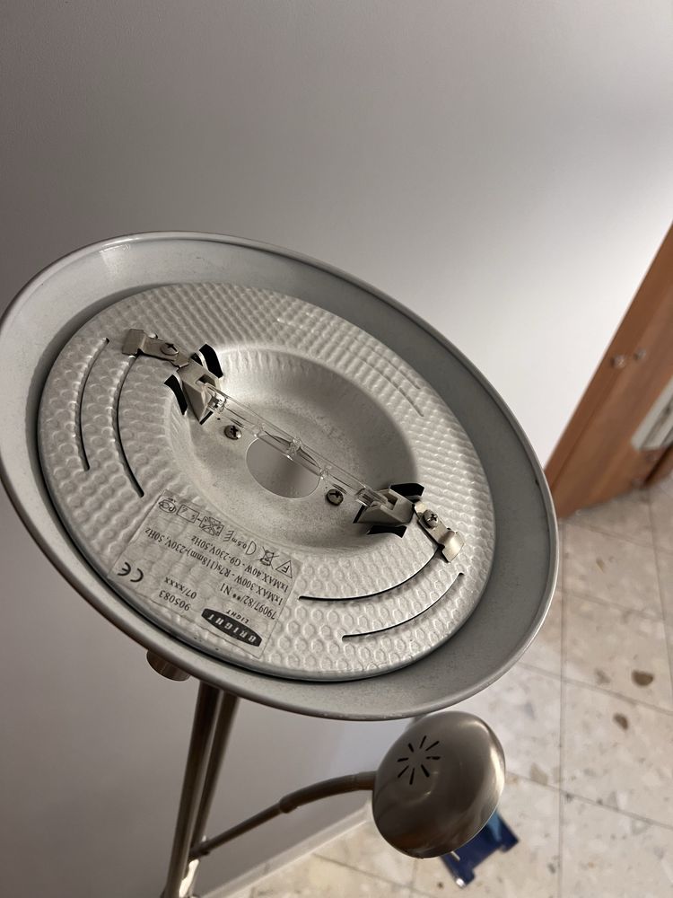 Lapka lampa stojąca wysoka srebrna dwie żarówki