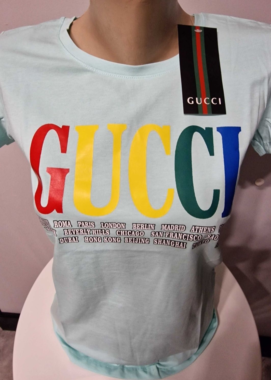 Koszulka T-shirt Damska Gucci Błękitna