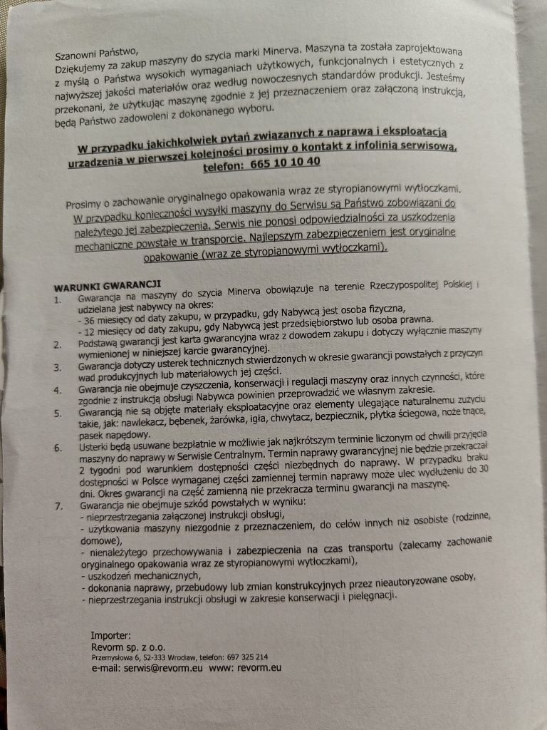 Maszyna do szycia NEXT 363D II MINERVA na gwarancji
