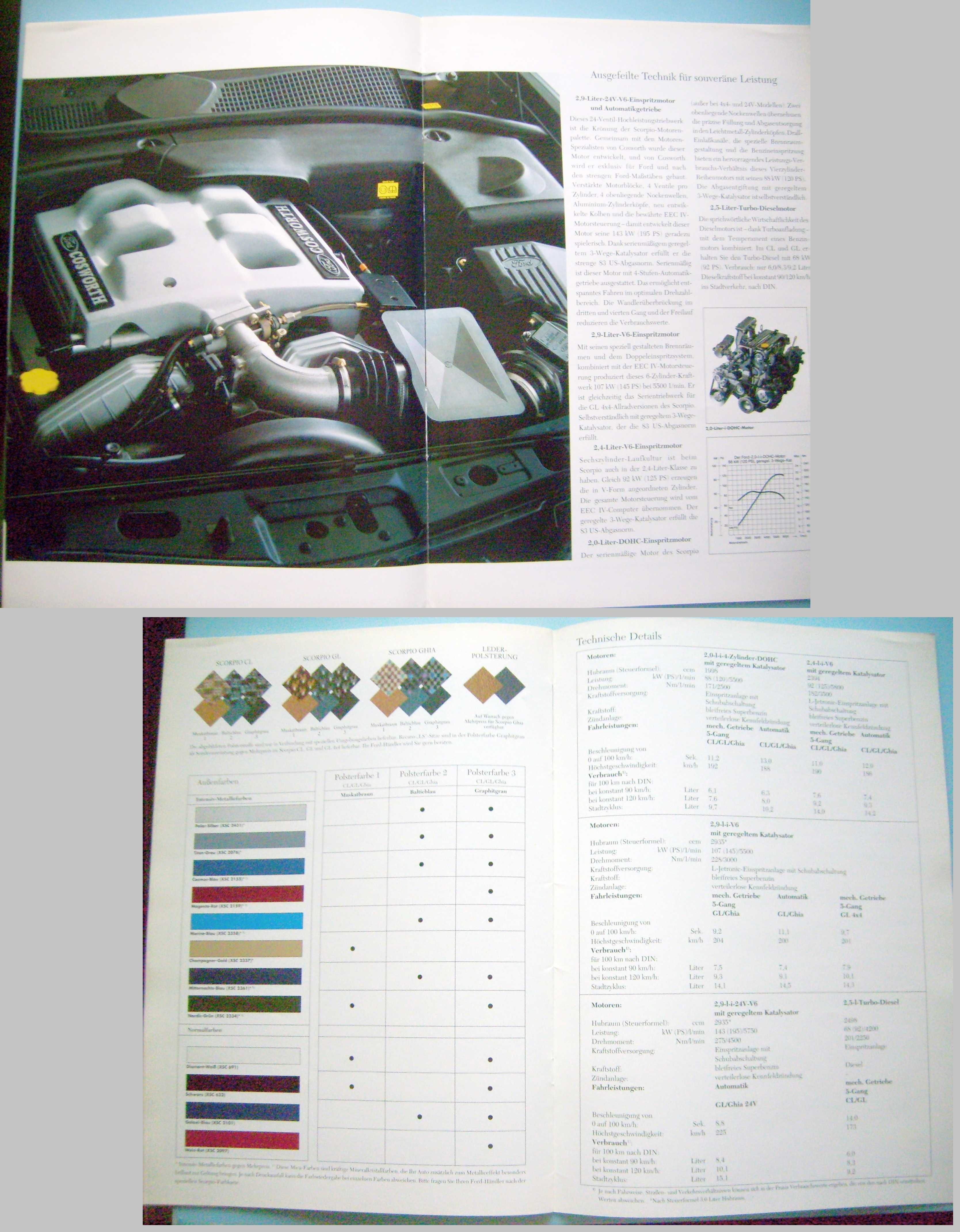 FORD SCORPIO Mk1 1991 / prospekt 16 stron, pełna paleta, stan BDB