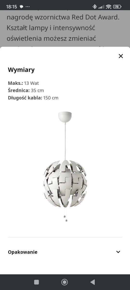 Lampa wisząca ikea ps 2014