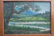 Pejzaż, stary obraz olejny "Rozlewisko"  45 x 65 cm