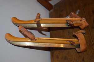 Stare drewniane łyżwy holenderskie zabytkowe dlugosc 38 cm