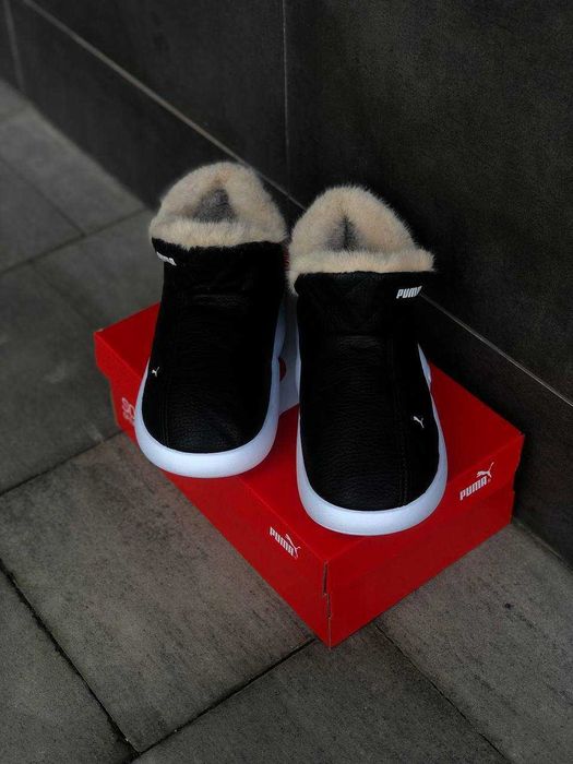 Женские зимние дутики puma черные натуральная кожа хит продаж!