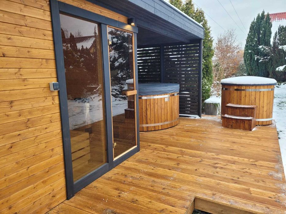 sauna ogrodowa z miejscem na balie, spa zewnetrzne producent