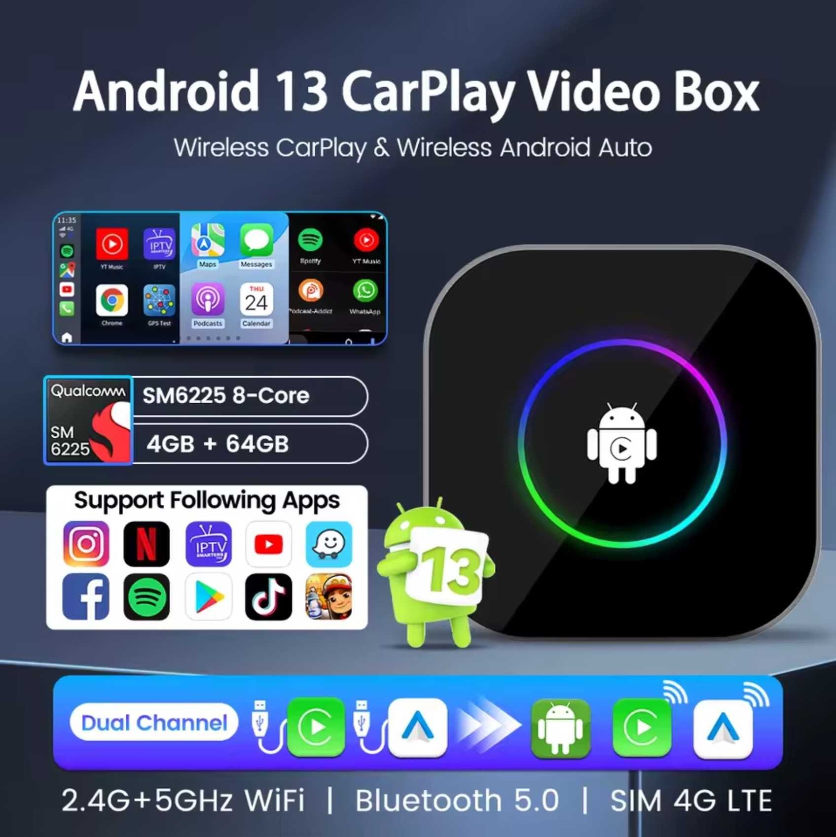Адаптер CarlinKit R2 TBox Ambient 4gb / 64gb - Carplay/YouTube/Netflix