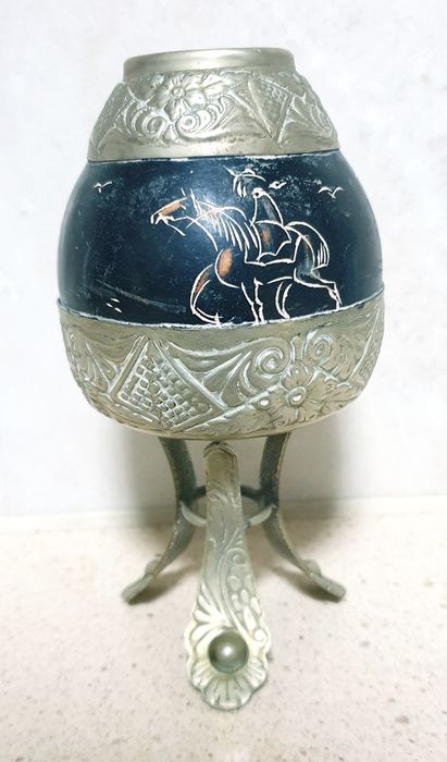 Antiga yerba mate calabaça da Argentina com armação em alpacca