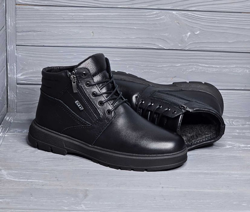 Кожаные мужские черные зимние сапоги на меху / байке TM Karat / Карат!