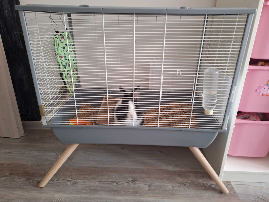 Piętrowa klatka dla królika,nowy spód, pełny zestaw, w świetnym stanie