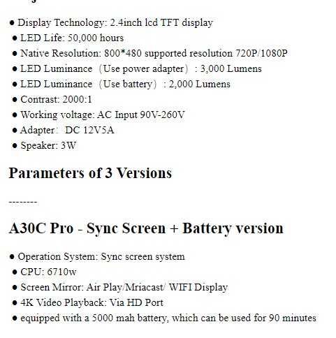 AUN A30C Pro акумуляторний автономний міні Wifi проектор