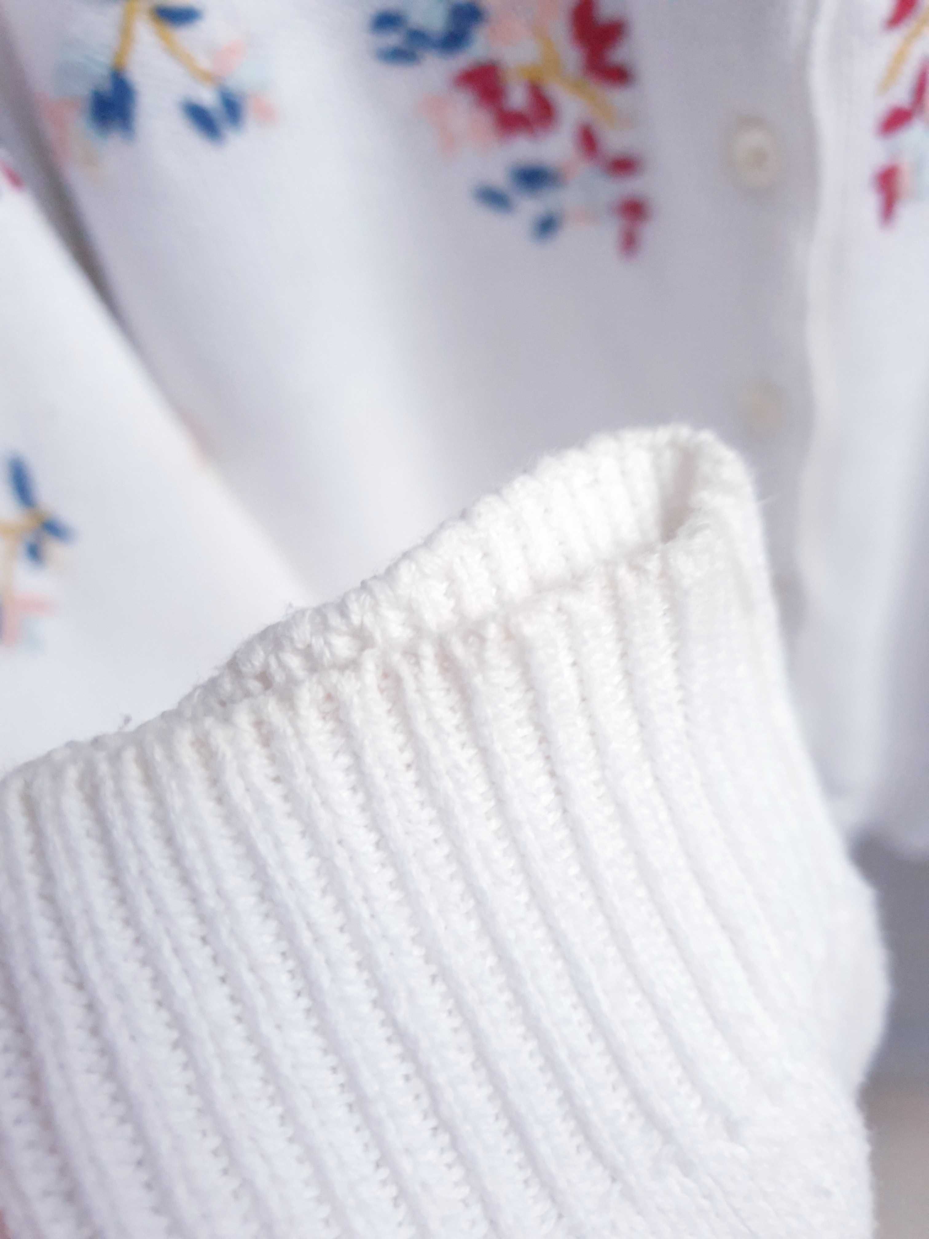 Biały sweter bawełniany w kwiaty vintage aplikacje zapinany 42 44