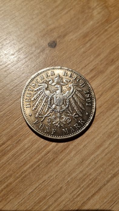 Funf Mark 1891 Fryderyk Baden rzadka pozycja