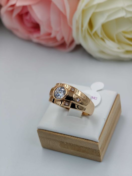 Sygnet męski pozłacany 18k złotem diamentowe oczko rozmiar 12