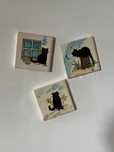 Conj 3 azulejos 7x7cm pintados à mão com íman. Motivo: gato preto