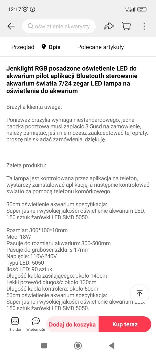 Lampa RBG do akwarium sterowana telefonem