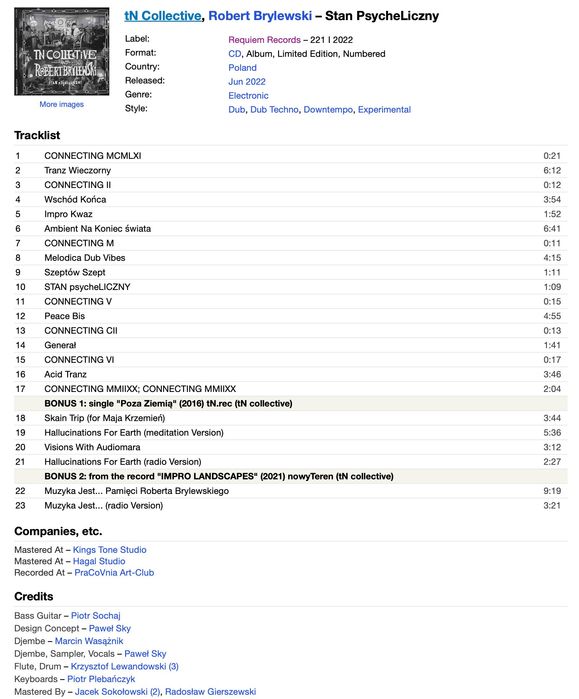 tN Collective Robert Brylewski – Stan PsycheLiczny CD NOWE! Unikat!