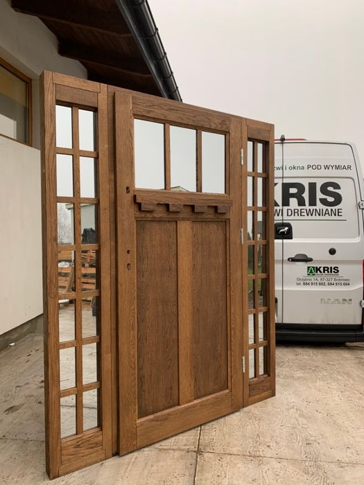 Drzwi zewnętrzne drewniane z doświetlami montaż Cała Polska
