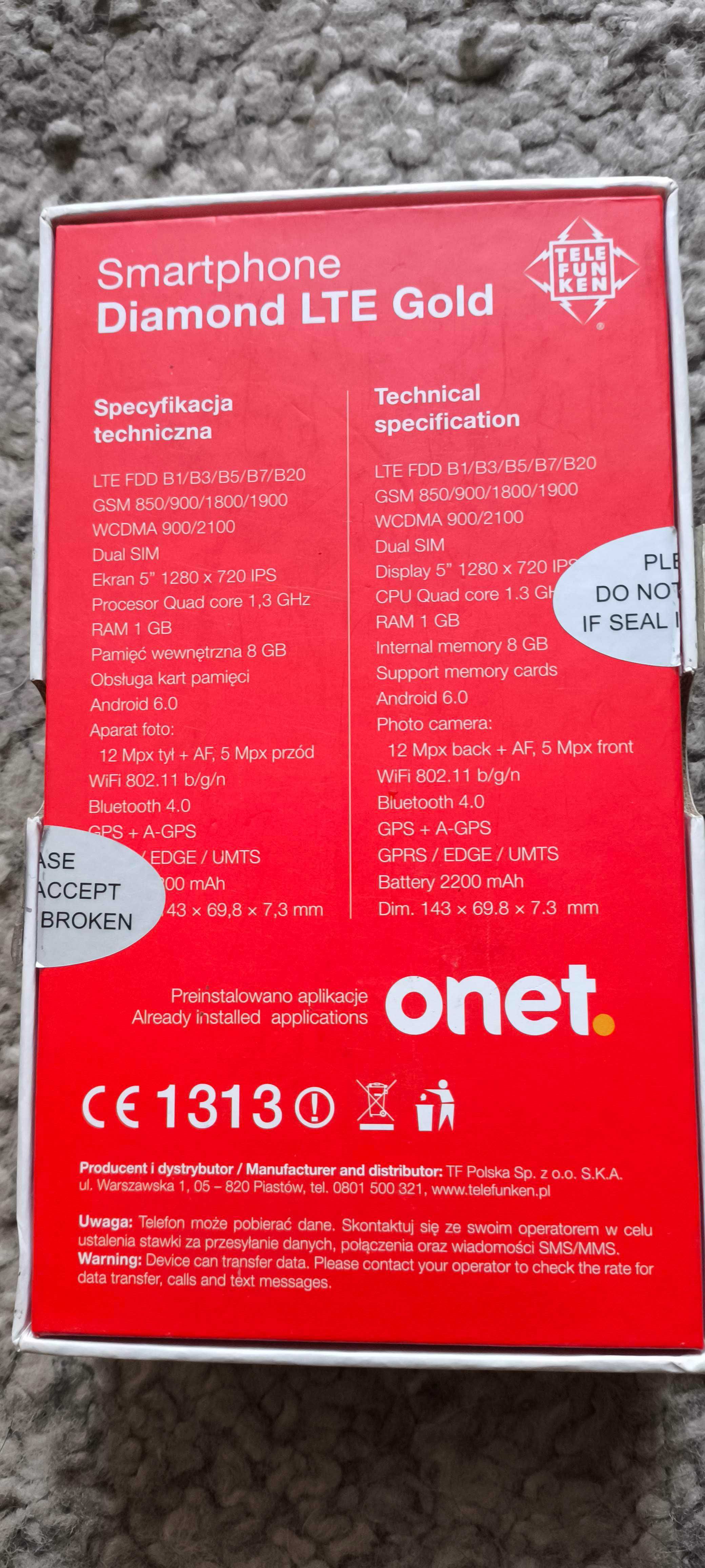 Telefunken Diamond Dual SIM Złoty plus etui nowe