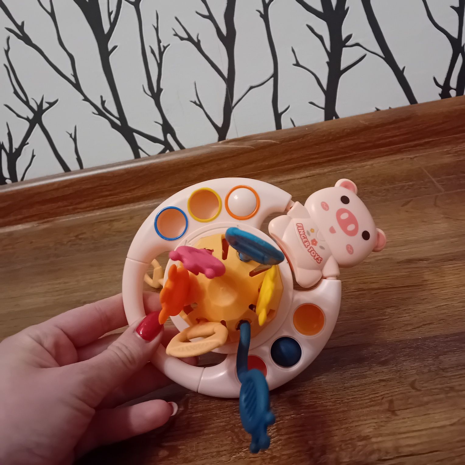 Zestaw Grzechotek sensoryczna  swinka przeciąganie gryzak Montessori