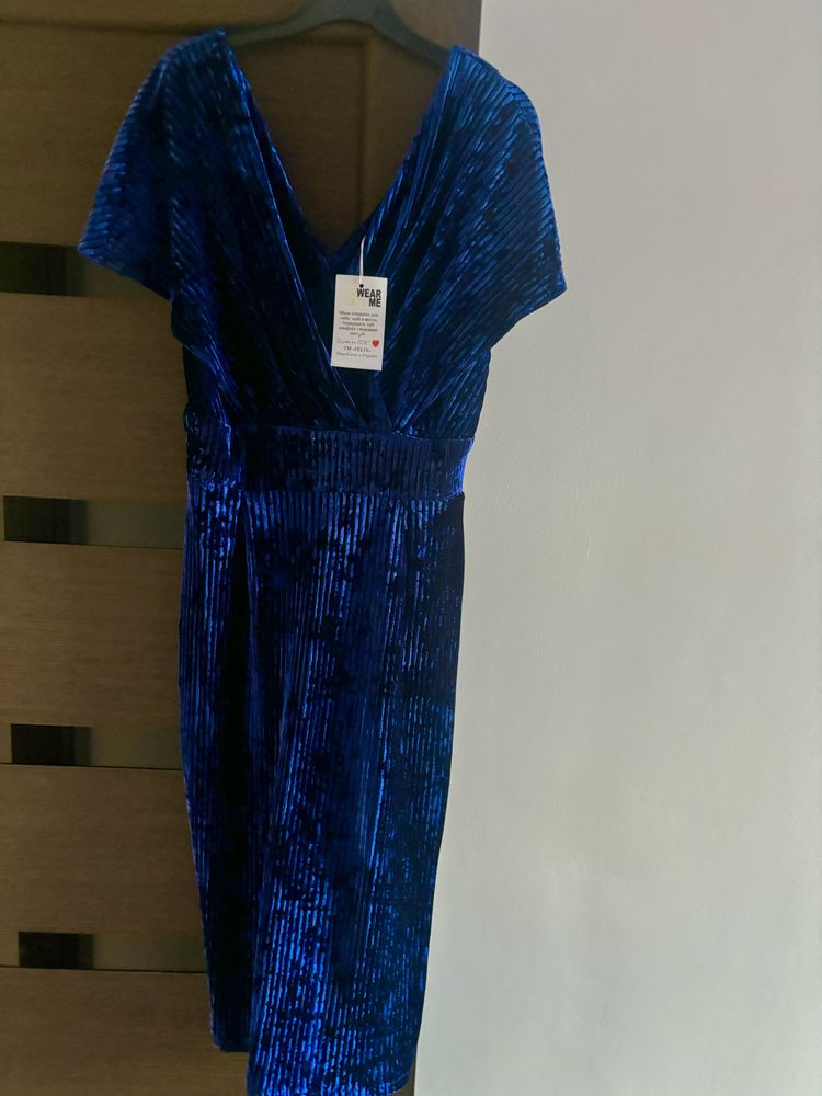 Плаття велюрове синього кольору