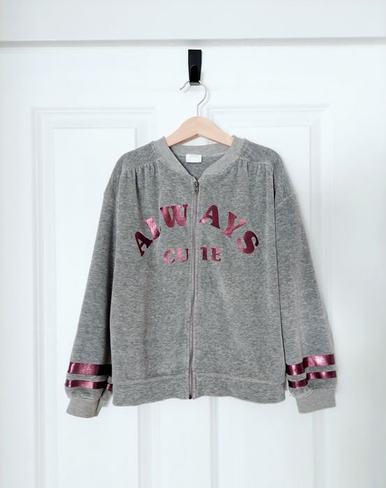 Zara, szary welurowy dres, komplet, bluza na suwak i spodnie r. 134
