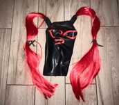 932/ Sylwester maska M teatr przebranie latex 0,4mm dwa rude warkocze